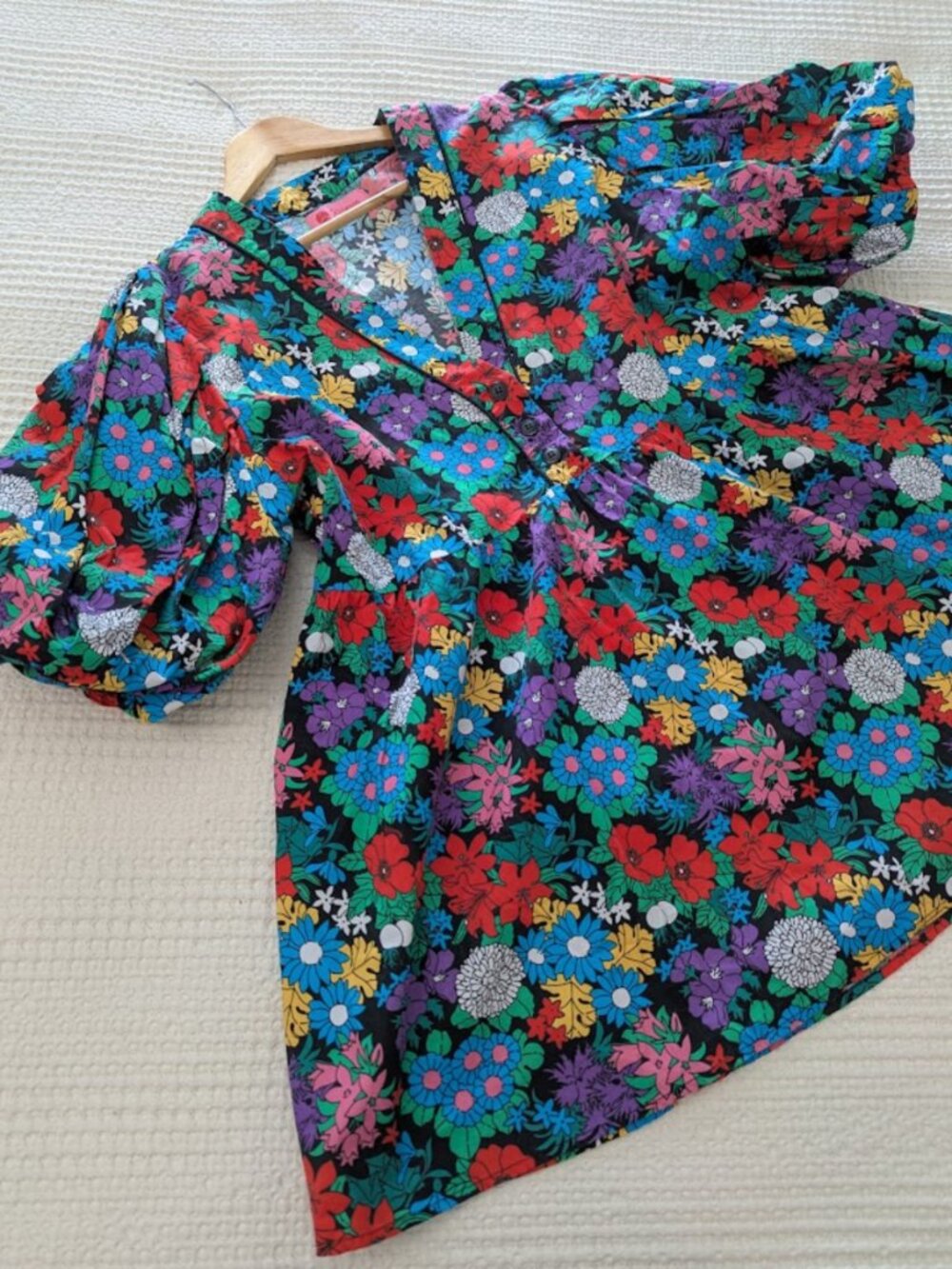Floral Cotton Puff Sleeve Mini Tunic Dress Oversized - Picture 2 of 16